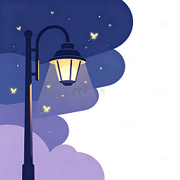 夜景路灯卡通扁平元素紫色