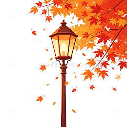 秋天 路灯卡通扁平秋景