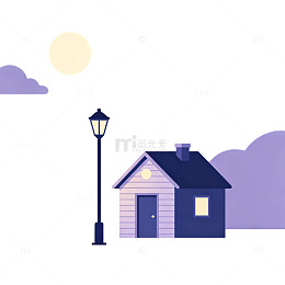 夜景路灯卡通扁平