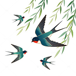 燕子插画春风杨柳