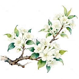 水彩花卉插画梨花枝