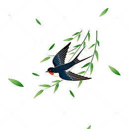 春日燕子柳叶插画