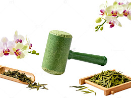 绿色茶器兰花背景茶艺素材