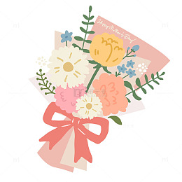 卡通粉色系母亲节花束元素