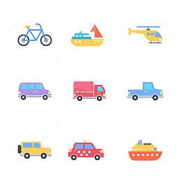 卡通小汽车自行车交通工具元素