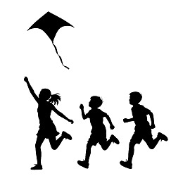 儿童放风筝奔跑剪影图片