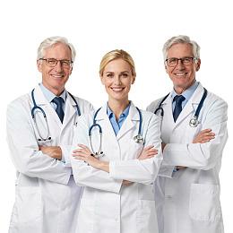 三名医生身穿白大褂合影