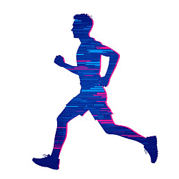 蓝粉渐变跑动人物剪影