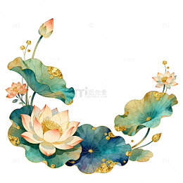 水墨风荷花莲花装饰图案设计素材