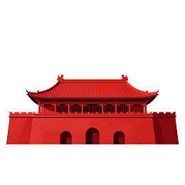 红色中式城楼建筑插画