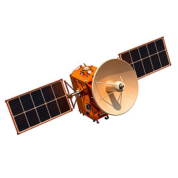 橙色卫星带太阳能板和天线