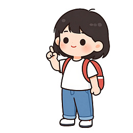 卡通女孩举手指路背着书包