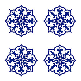 蓝色对称花卉图案装饰画