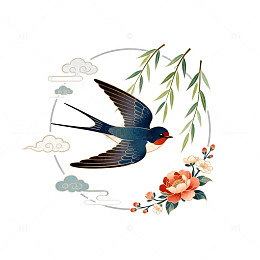 传统风格燕子花鸟图案设计