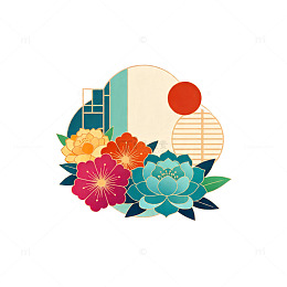 日式和风花卉插画设计素材