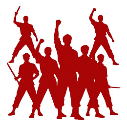 红色剪影武士群像图片