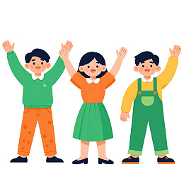 三个孩子举手欢笑图片