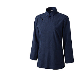 深蓝色中式立领长袖上衣