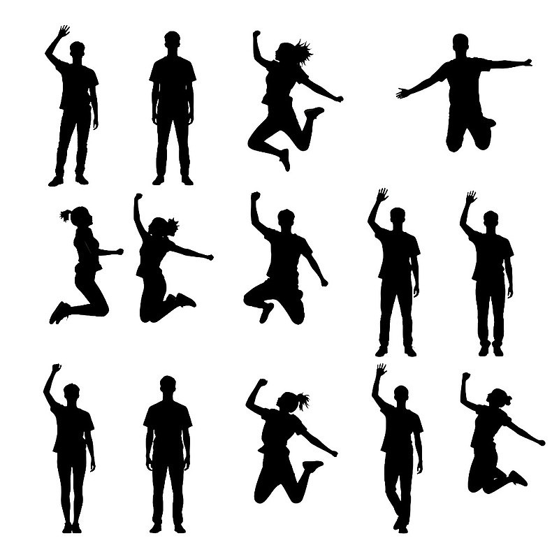 多角度人物跳跃与站立剪影