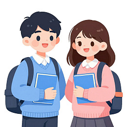 卡通学生手持书本背着书包