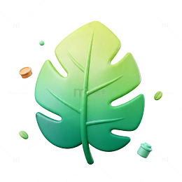 3D卡通绿叶图标设计元素