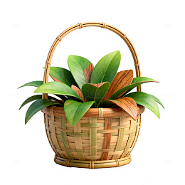 竹篮绿植清新装饰图案