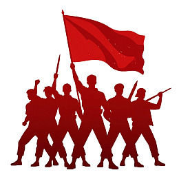 红色旗帜下士兵群像图片