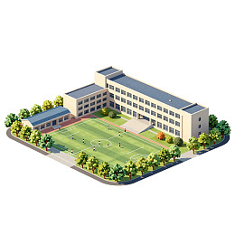 学校建筑与足球场景观
