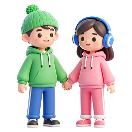 卡通情侣手牵手站立图片