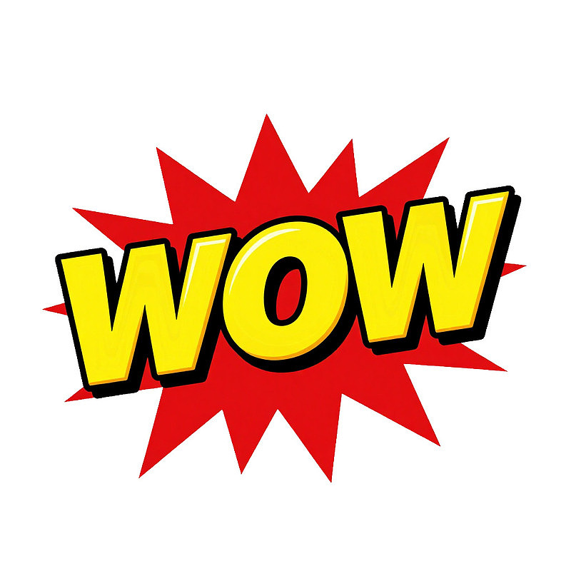 黄色大写字母“WOW”红色爆炸图案