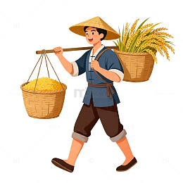 农民运输稻米卡通插画