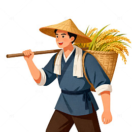 农民劳作稻田稻穗插画素材