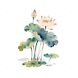 水墨荷花淡雅水彩画