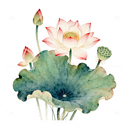 水墨荷花手绘插画设计素材