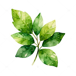 水彩绿叶植物插画素材