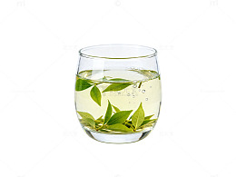 玻璃杯绿叶水饮清新图