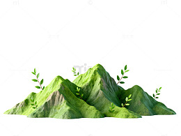 水彩山景绿色植物插画