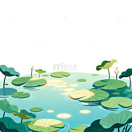 夏日荷塘卡通插画