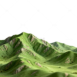 3D渲染绿色山丘景观