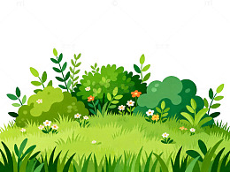 卡通草地花卉插画设计素材