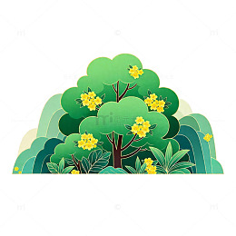 卡通风格绿树插画