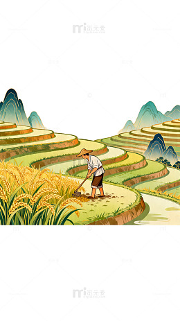 农耕田园风光插画