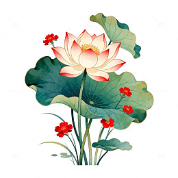 水墨荷花中国画风装饰插画