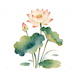 水彩荷花水墨画艺术插画