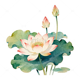 水彩荷花荷叶装饰画