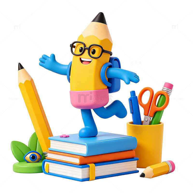 卡通铅笔立体素材免扣元素学习场景