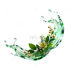绿色水花与花卉装饰矢量图