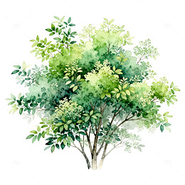 水彩绿树植物装饰画素材