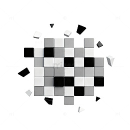 黑白棋盘立体拼图艺术图片