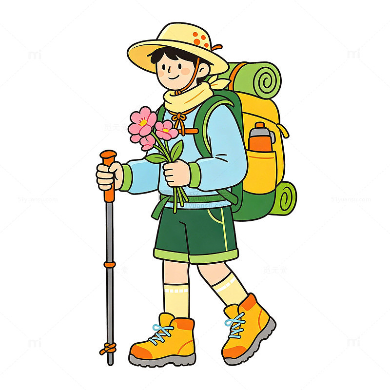 卡通徒步旅行人物免扣素材插画元素